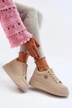 Clearance Boto Niskie Sneakersy Damskie Na Platformie Beżowe Telirra