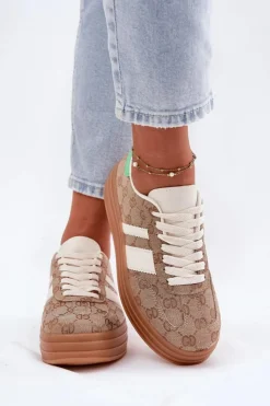 Damskie Boto Niskie Sneakersy Na Platformie Khaki Ovivene