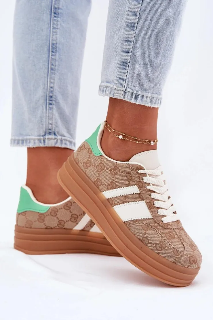 Damskie Boto Niskie Sneakersy Na Platformie Khaki Ovivene