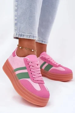 Damskie Boto Niskie Sneakersy Na Platformie Różowe Ovivene