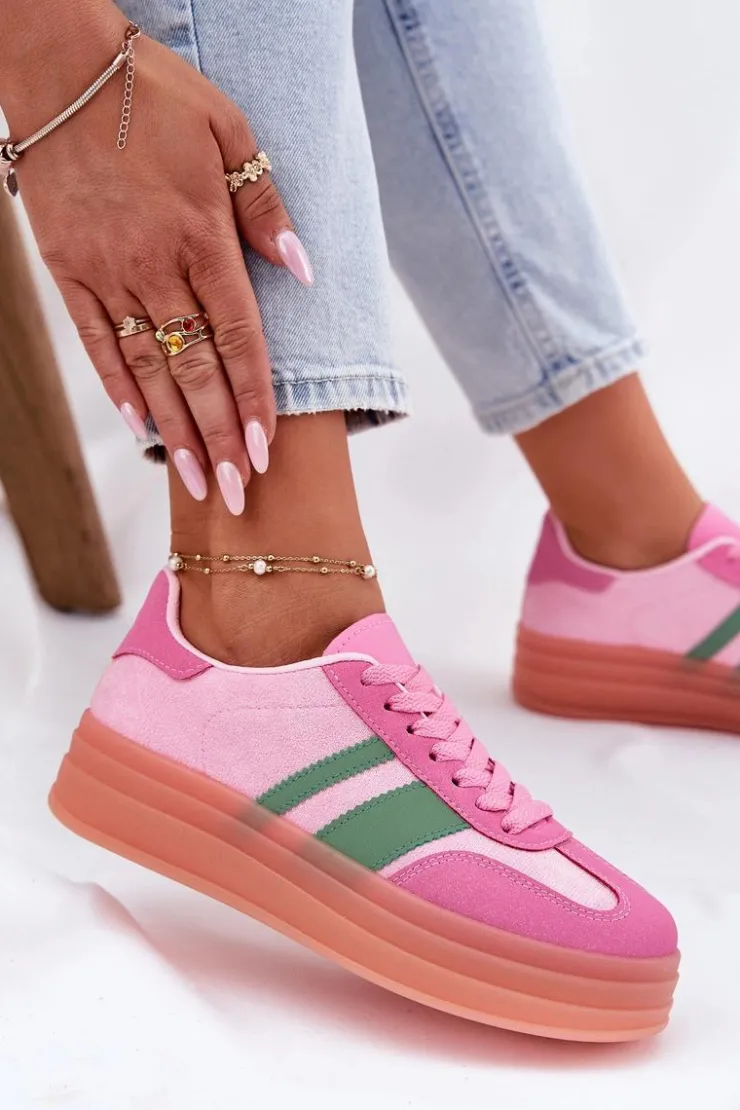 Damskie Boto Niskie Sneakersy Na Platformie Różowe Ovivene