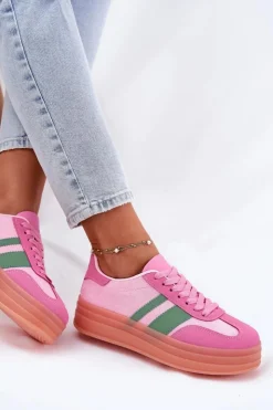 Damskie Boto Niskie Sneakersy Na Platformie Różowe Ovivene