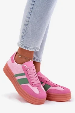Damskie Boto Niskie Sneakersy Na Platformie Różowe Ovivene