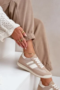Damskie Boto Niskie Sneakersy Trampki Damskie Beżowe Sellira