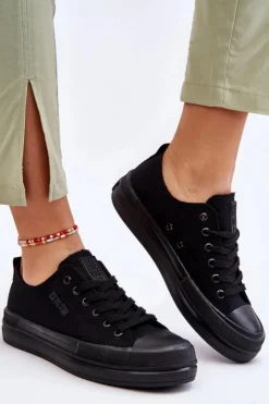 Damskie Big Star Shoes Niskie Sznurowane Tenisówki Big Star LL274967 Czarne