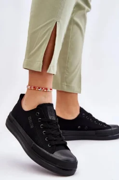 Damskie Big Star Shoes Niskie Sznurowane Tenisówki Big Star LL274967 Czarne