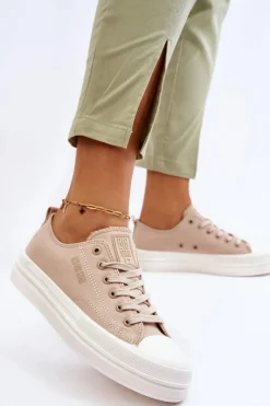 Big Star Shoes Trampki Damskie Big Star|Trampki Damskie Niskie*Niskie Sznurowane Tenisówki Big Star LL274969 Beżowe Beżowy