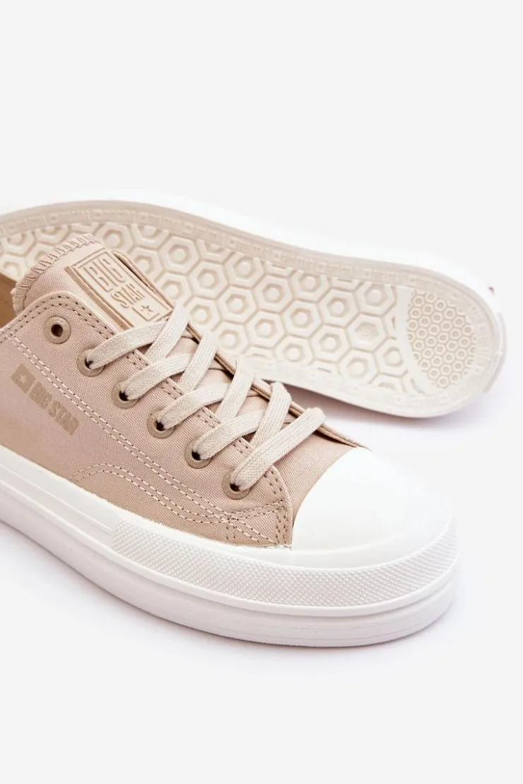 Big Star Shoes Trampki Damskie Big Star|Trampki Damskie Niskie*Niskie Sznurowane Tenisówki Big Star LL274969 Beżowe Beżowy