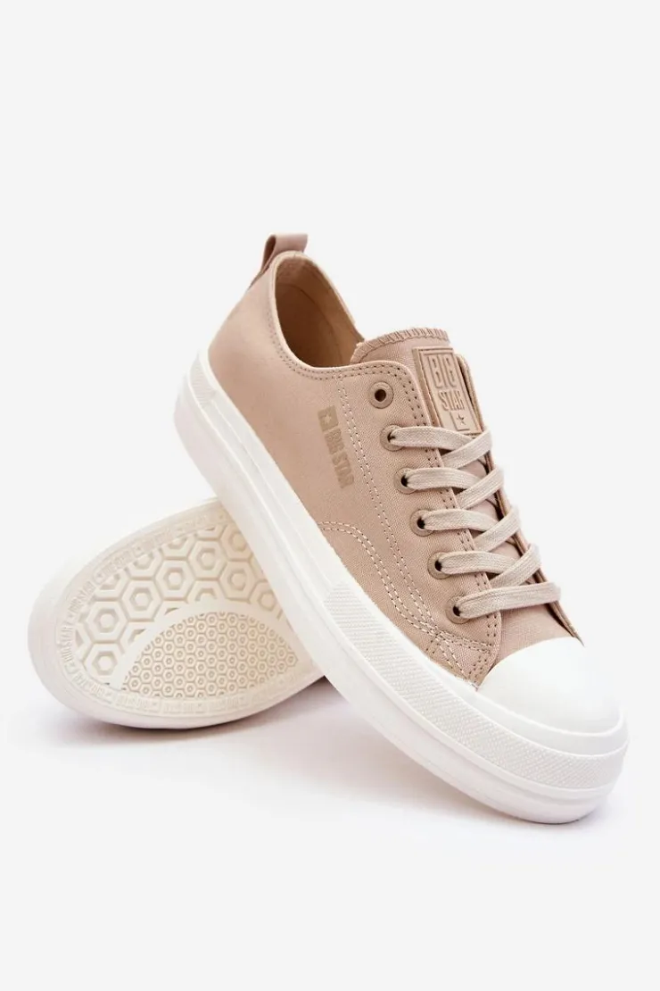 Big Star Shoes Trampki Damskie Big Star|Trampki Damskie Niskie*Niskie Sznurowane Tenisówki Big Star LL274969 Beżowe Beżowy