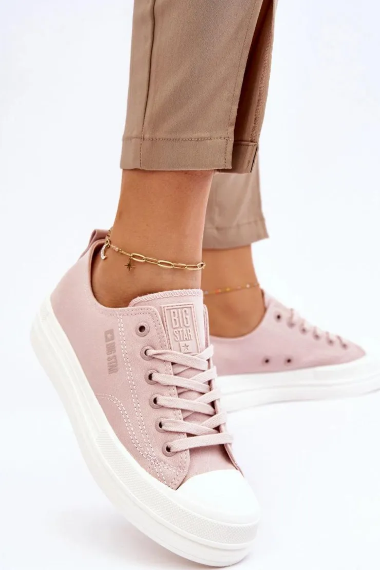 Discount Big Star Shoes Niskie Sznurowane Tenisówki Big Star LL274970 Nude Różowy