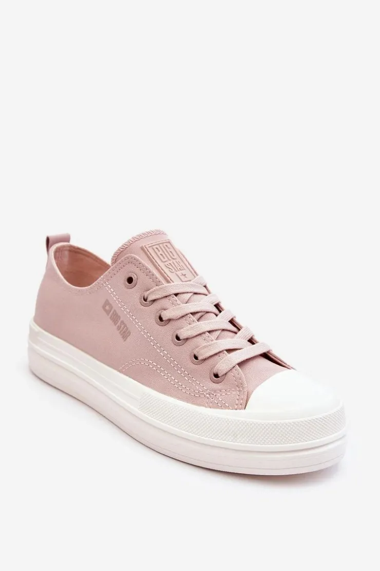 Discount Big Star Shoes Niskie Sznurowane Tenisówki Big Star LL274970 Nude Różowy