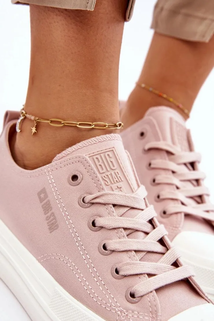 Discount Big Star Shoes Niskie Sznurowane Tenisówki Big Star LL274970 Nude Różowy