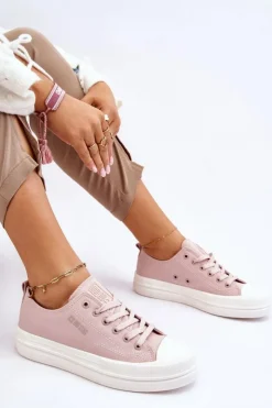 Discount Big Star Shoes Niskie Sznurowane Tenisówki Big Star LL274970 Nude Różowy
