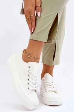 Best Big Star Shoes Niskie Sznurowane Tenisówki Big Star LL274968 Białe Biały