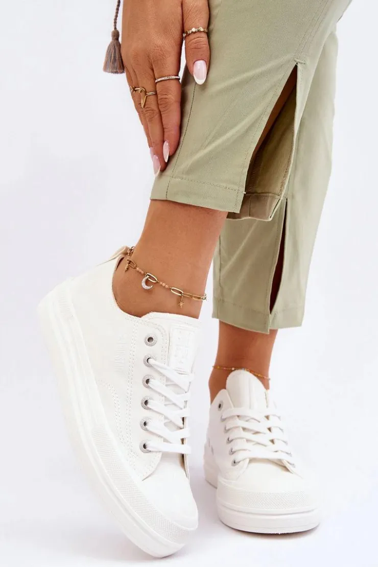 Best Big Star Shoes Niskie Sznurowane Tenisówki Big Star LL274968 Białe Biały