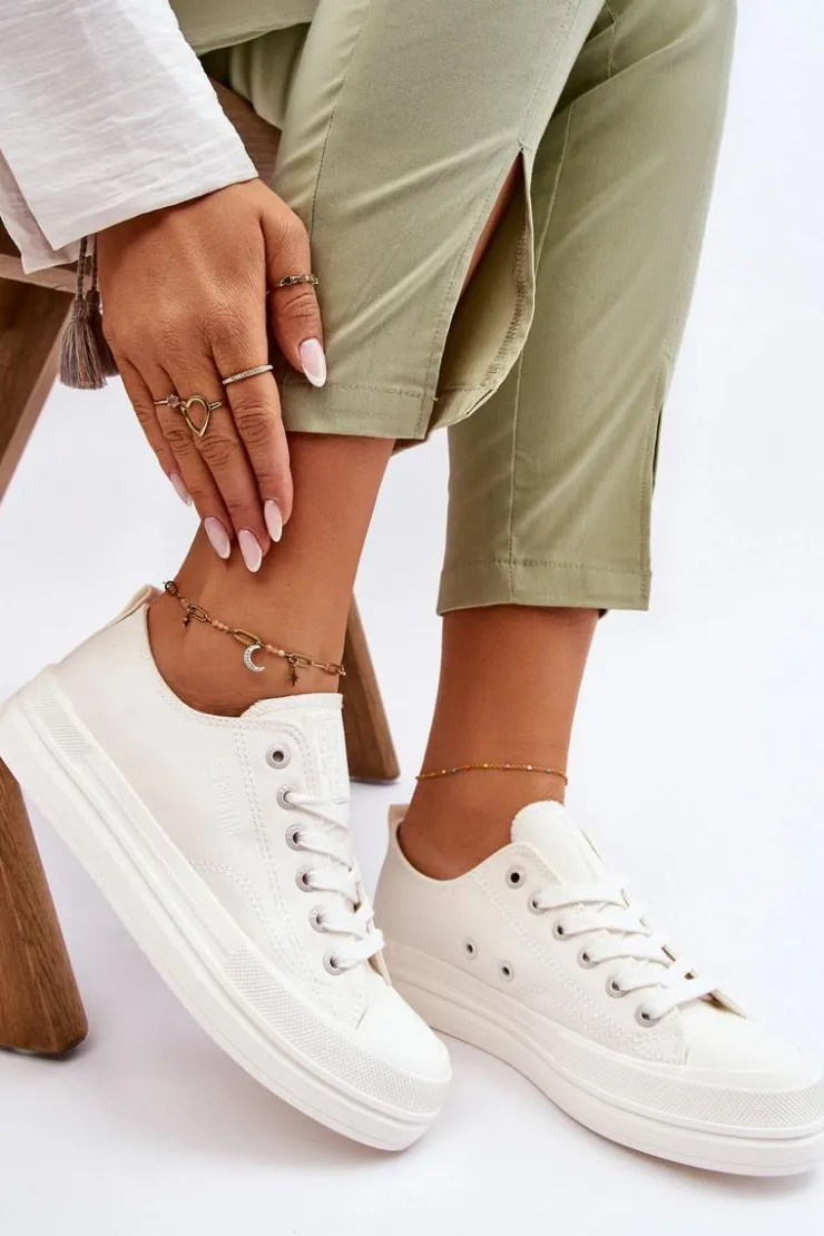 Best Big Star Shoes Niskie Sznurowane Tenisówki Big Star LL274968 Białe Biały