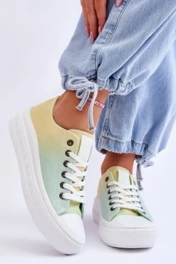 Hot Big Star Shoes Niskie Tenisówki Na Platformie Big Star LL274A186 Żółto-Zielone