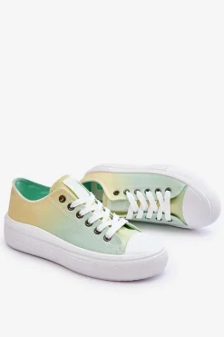 Hot Big Star Shoes Niskie Tenisówki Na Platformie Big Star LL274A186 Żółto-Zielone