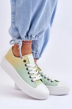 Hot Big Star Shoes Niskie Tenisówki Na Platformie Big Star LL274A186 Żółto-Zielone