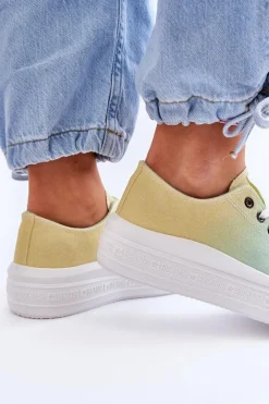Hot Big Star Shoes Niskie Tenisówki Na Platformie Big Star LL274A186 Żółto-Zielone