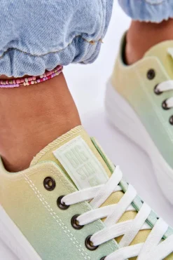 Hot Big Star Shoes Niskie Tenisówki Na Platformie Big Star LL274A186 Żółto-Zielone