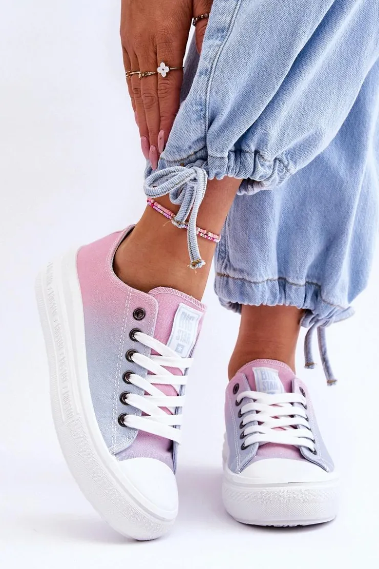 Big Star Shoes Trampki Damskie Big Star|Trampki Damskie Niskie*Niskie Tenisówki Na Platformie Big Star LL274A187 Różowo-Niebieskie