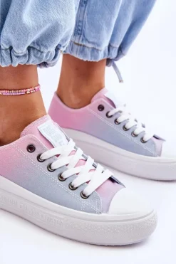 Big Star Shoes Trampki Damskie Big Star|Trampki Damskie Niskie*Niskie Tenisówki Na Platformie Big Star LL274A187 Różowo-Niebieskie