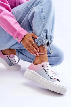 Big Star Shoes Trampki Damskie Big Star|Trampki Damskie Niskie*Niskie Tenisówki Na Platformie Big Star LL274A187 Różowo-Niebieskie