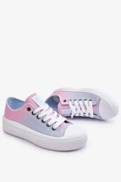 Big Star Shoes Trampki Damskie Big Star|Trampki Damskie Niskie*Niskie Tenisówki Na Platformie Big Star LL274A187 Różowo-Niebieskie