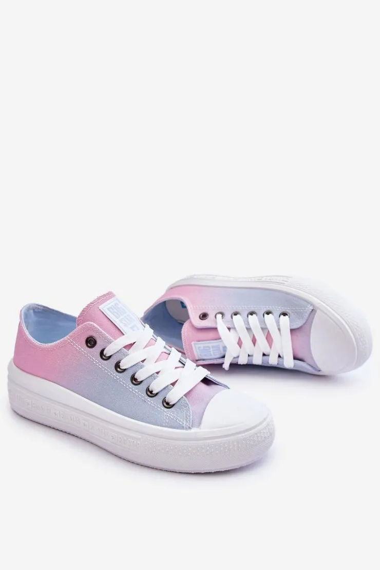Big Star Shoes Trampki Damskie Big Star|Trampki Damskie Niskie*Niskie Tenisówki Na Platformie Big Star LL274A187 Różowo-Niebieskie