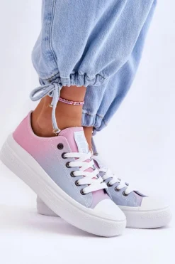 Big Star Shoes Trampki Damskie Big Star|Trampki Damskie Niskie*Niskie Tenisówki Na Platformie Big Star LL274A187 Różowo-Niebieskie