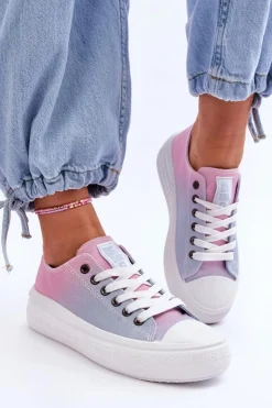 Big Star Shoes Trampki Damskie Big Star|Trampki Damskie Niskie*Niskie Tenisówki Na Platformie Big Star LL274A187 Różowo-Niebieskie