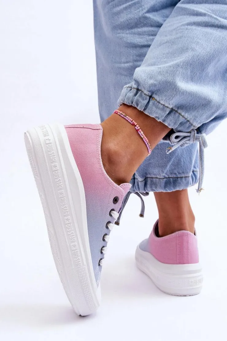 Big Star Shoes Trampki Damskie Big Star|Trampki Damskie Niskie*Niskie Tenisówki Na Platformie Big Star LL274A187 Różowo-Niebieskie