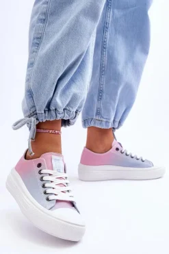 Big Star Shoes Trampki Damskie Big Star|Trampki Damskie Niskie*Niskie Tenisówki Na Platformie Big Star LL274A187 Różowo-Niebieskie