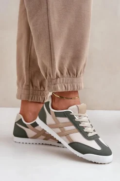 Boto Trampki Damskie Niskie|Sneakersy Damskie*Niskie Tenisówki Trampki Damskie Beżowo-Zielone Eezore Zielony