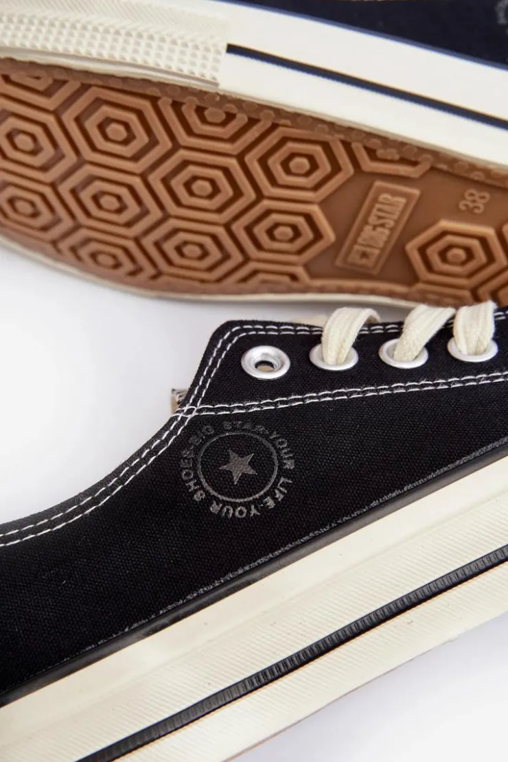 Clearance Big Star Shoes Niskie Trampki Damskie Big Star NN274269 Czarne Czarny