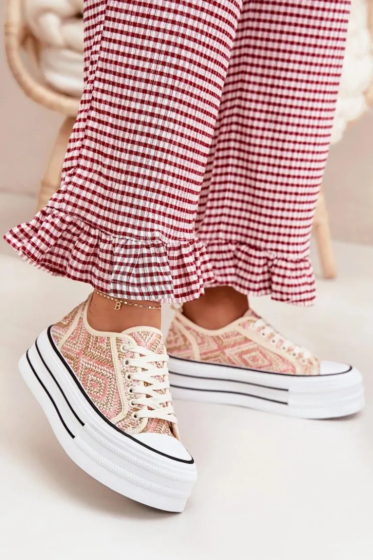 Best Boto Niskie Trampki Damskie Na Platformie Różowe Melina