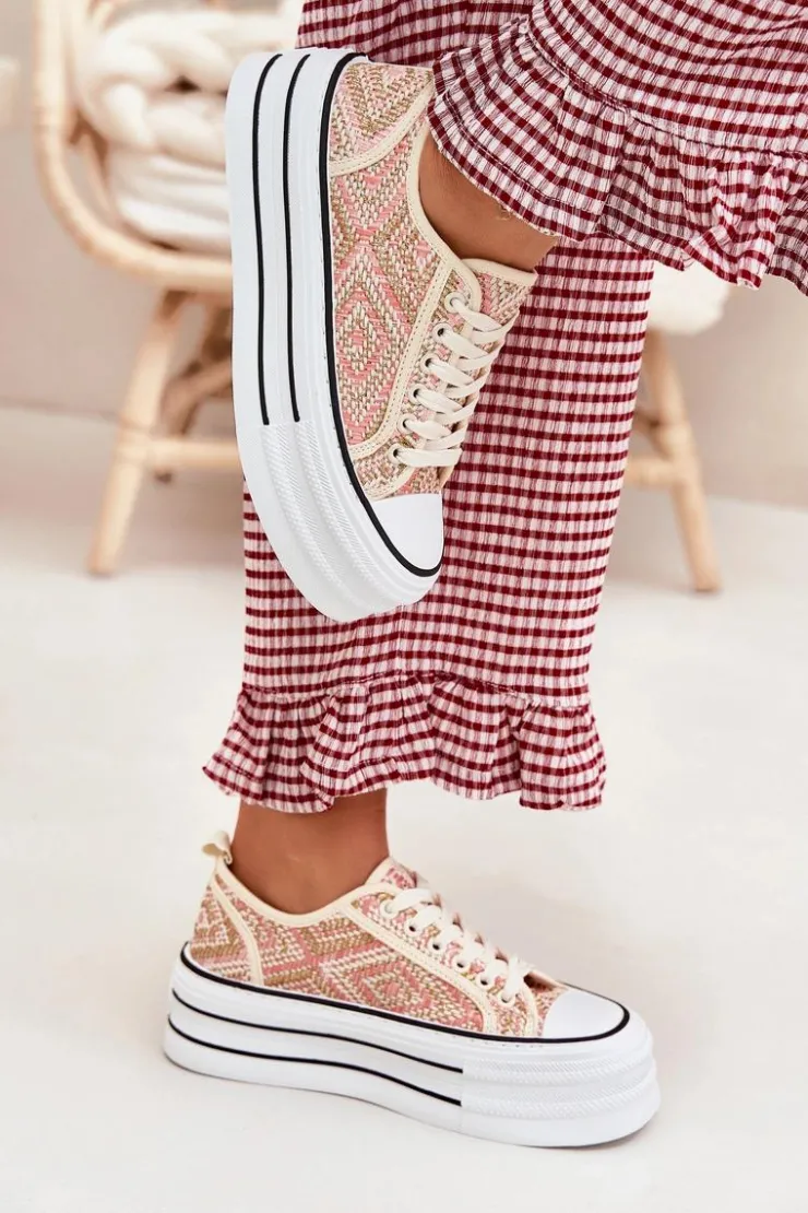 Best Boto Niskie Trampki Damskie Na Platformie Różowe Melina