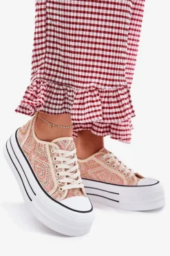 Best Boto Niskie Trampki Damskie Na Platformie Różowe Melina