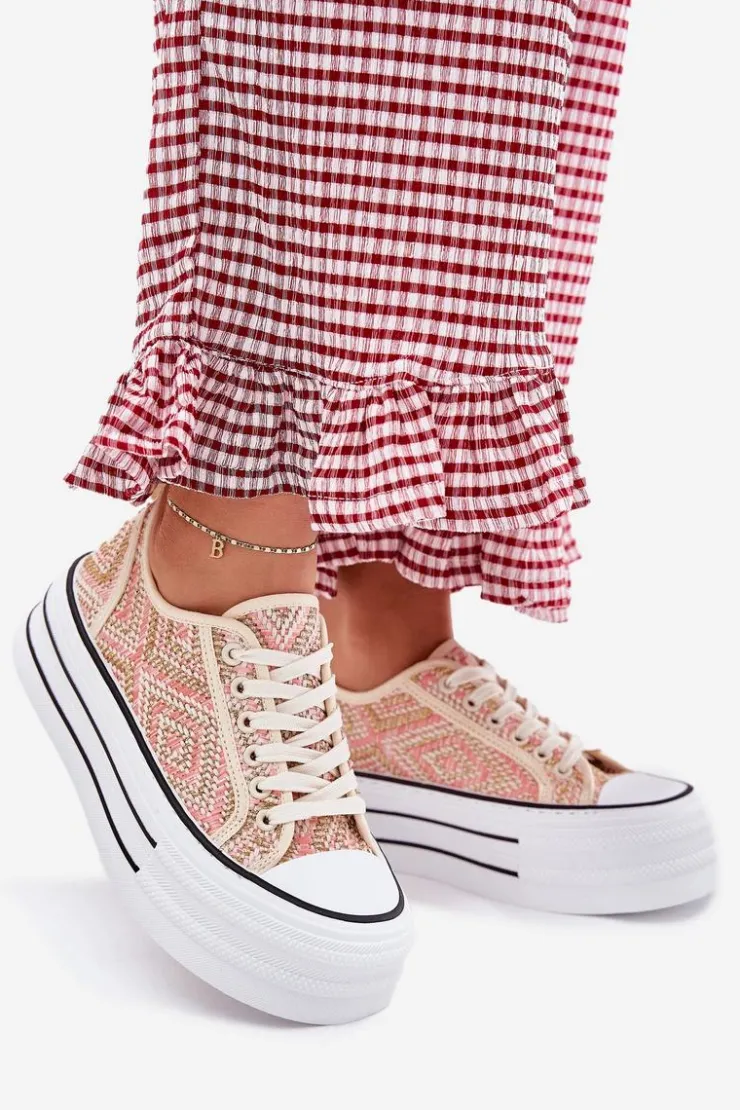 Best Boto Niskie Trampki Damskie Na Platformie Różowe Melina