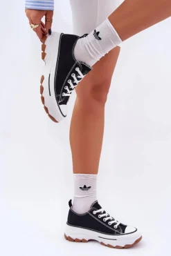 Damskie Evento Niskie Trampki Damskie Na Platformie Czarne Aradwin