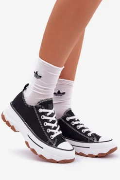 Damskie Evento Niskie Trampki Damskie Na Platformie Czarne Aradwin