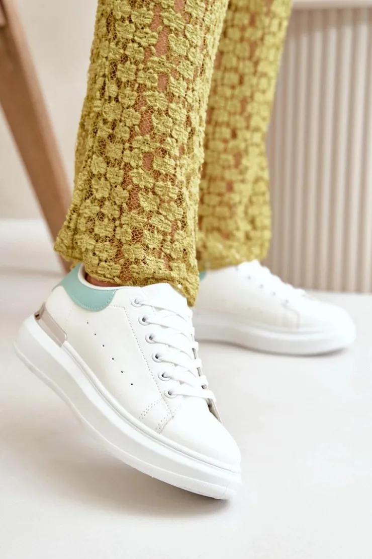 Damskie Boto Niskie Trampki Damskie Na Platformie Z Eko Skóry Biało-Zielone Nevelena