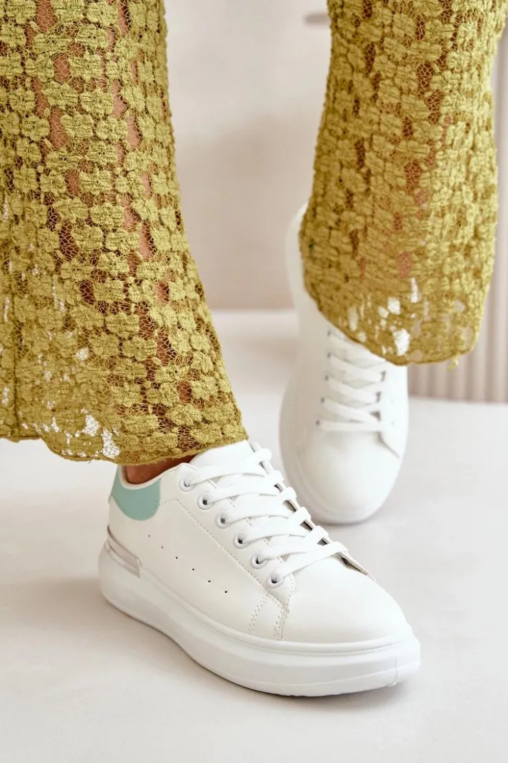 Damskie Boto Niskie Trampki Damskie Na Platformie Z Eko Skóry Biało-Zielone Nevelena