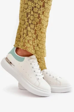 Damskie Boto Niskie Trampki Damskie Na Platformie Z Eko Skóry Biało-Zielone Nevelena