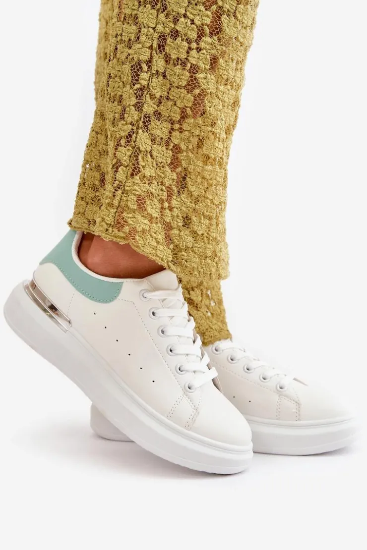 Damskie Boto Niskie Trampki Damskie Na Platformie Z Eko Skóry Biało-Zielone Nevelena