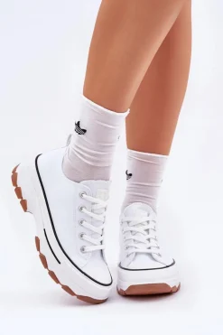 Evento Trampki Damskie Niskie*Niskie Trampki Damskie Na Platformie Białe Aradwin Biały