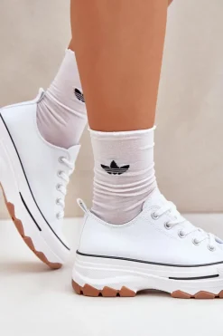 Evento Trampki Damskie Niskie*Niskie Trampki Damskie Na Platformie Białe Aradwin Biały