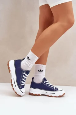 Discount Evento Niskie Trampki Damskie Na Platformie Granatowe Aradwin Niebieski