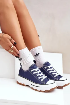 Discount Evento Niskie Trampki Damskie Na Platformie Granatowe Aradwin Niebieski